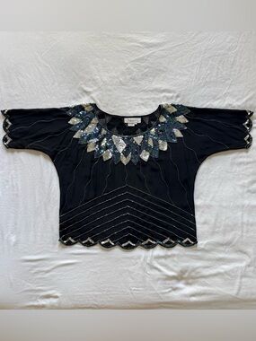 Vintage Argenti Beaded Sequin 100% Silk Gorgeous Party Top - Large